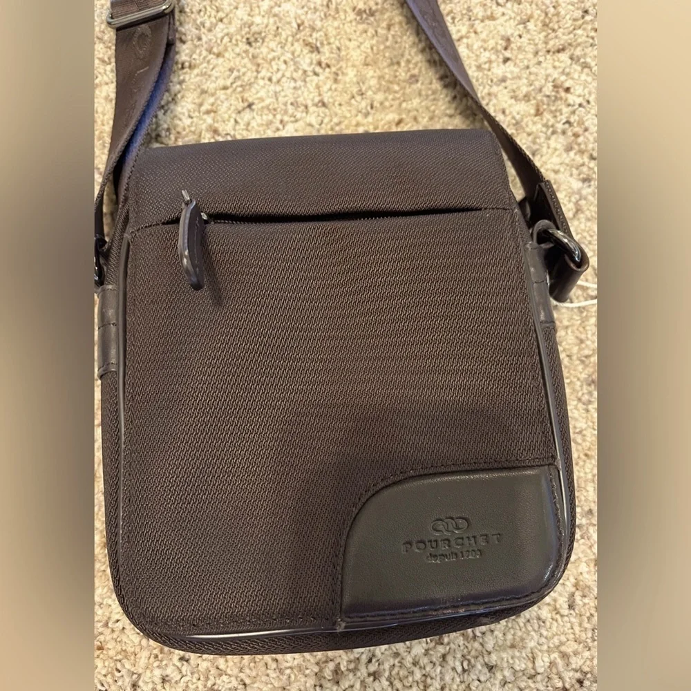 Pourchet brown cross body bag, fabric with leather accents